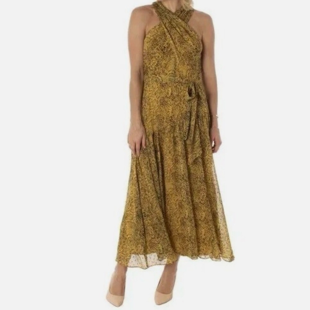 Taylor Elegant Yellow Patterned Maxi Dress